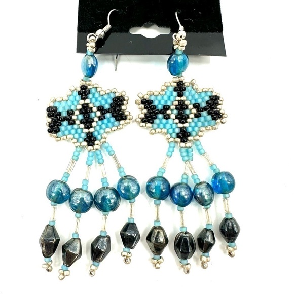 Handmade Dangle Earrings Southwest Native American Boho Western Beaded Pierced - Picture 1 of 5